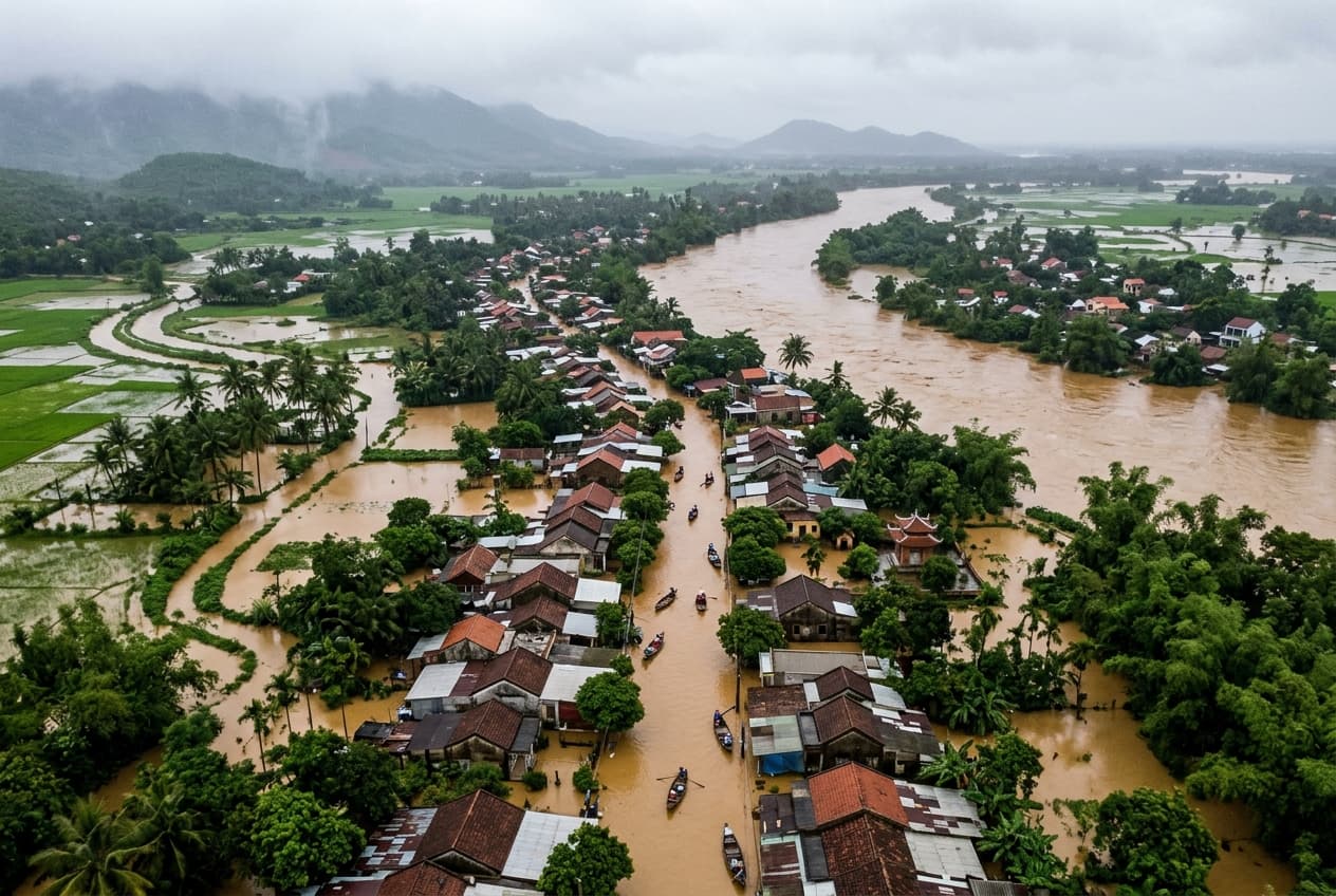 Central Vietnam Floods Kill 14, Villages Submerged, Thousands Flee As Rivers Overflow Banks Central Vietnam Floods Kill 14, Villages Submerged, Thousands Flee As Rivers Overflow Banks